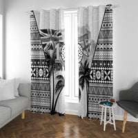 Fiji Day 2026 Window Curtain Masi Tapa Pattern With Palm Tree White Version LT05 With Grommets White - Polynesian Pride