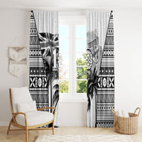 Fiji Day 2026 Window Curtain Masi Tapa Pattern With Palm Tree White Version LT05 - Polynesian Pride