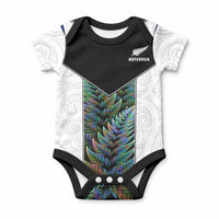 Custom New Zealand Fern Rugby Baby Onesie World Cup 2023 Paua Shell Maori Pattern LT05 White - Polynesian Pride