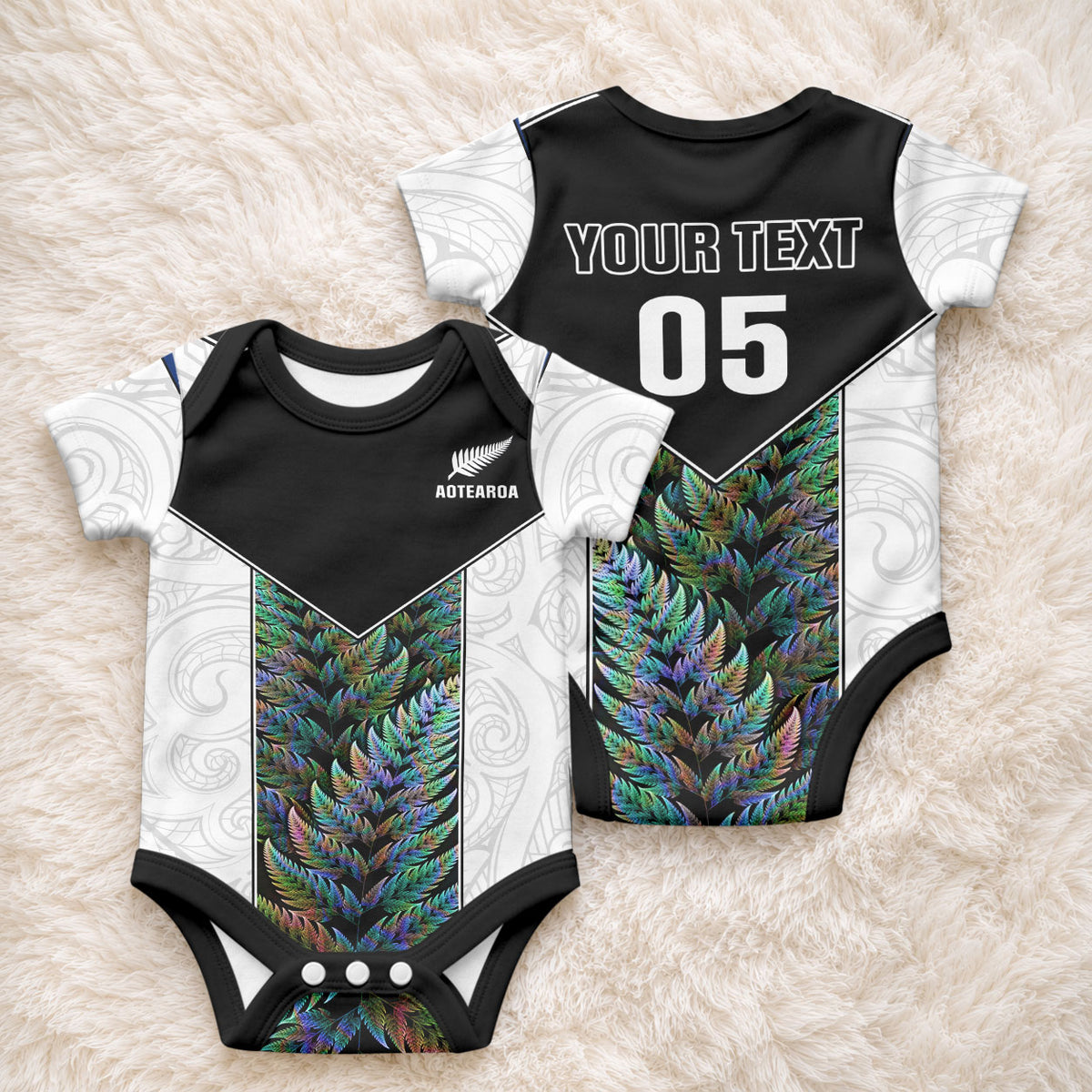 Custom New Zealand Fern Rugby Baby Onesie World Cup 2023 Paua Shell Maori Pattern LT05 - Polynesian Pride