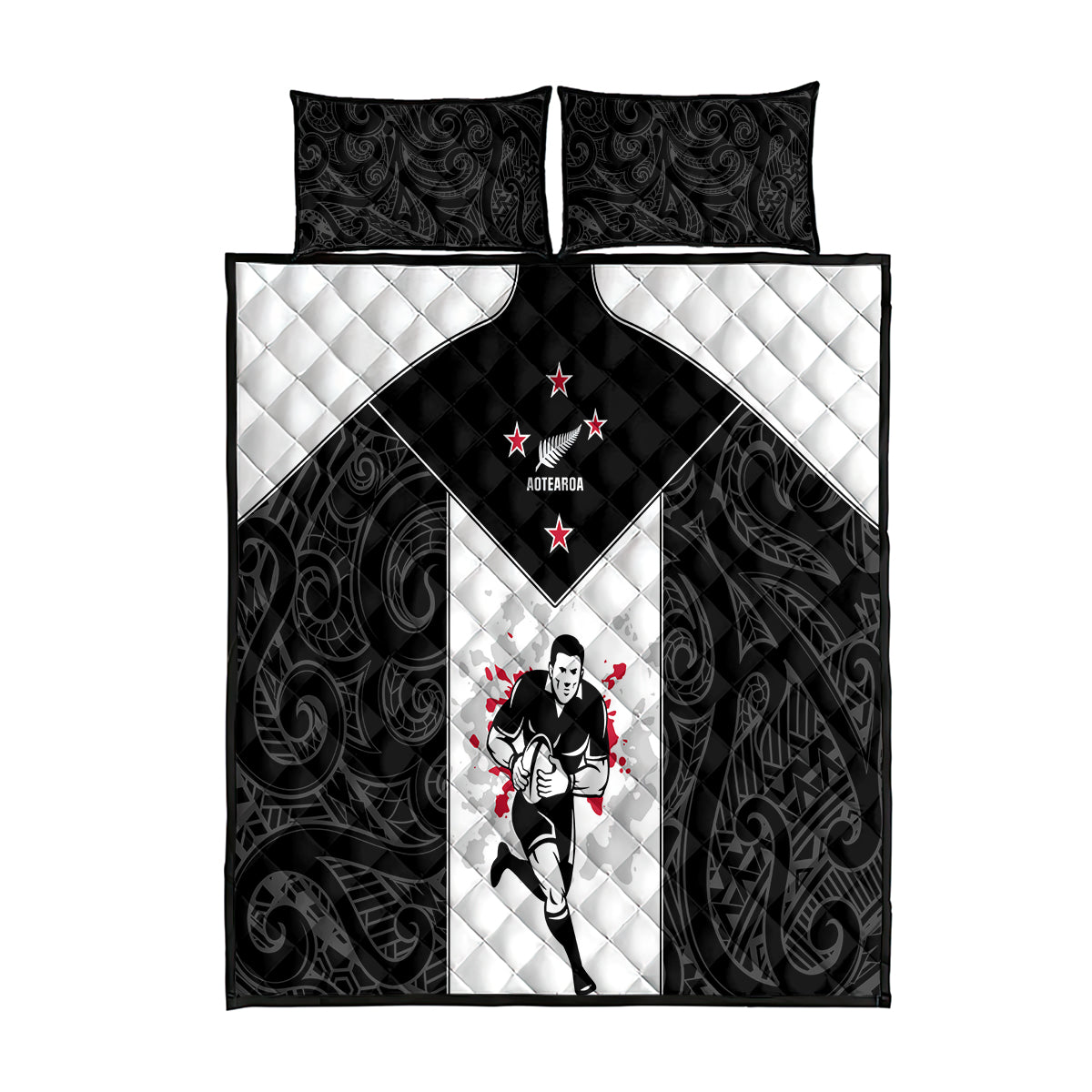 New Zealand Player Rugby Quilt Bed Set World Cup 2023 Maori Pattern LT05 Black - Polynesian Pride