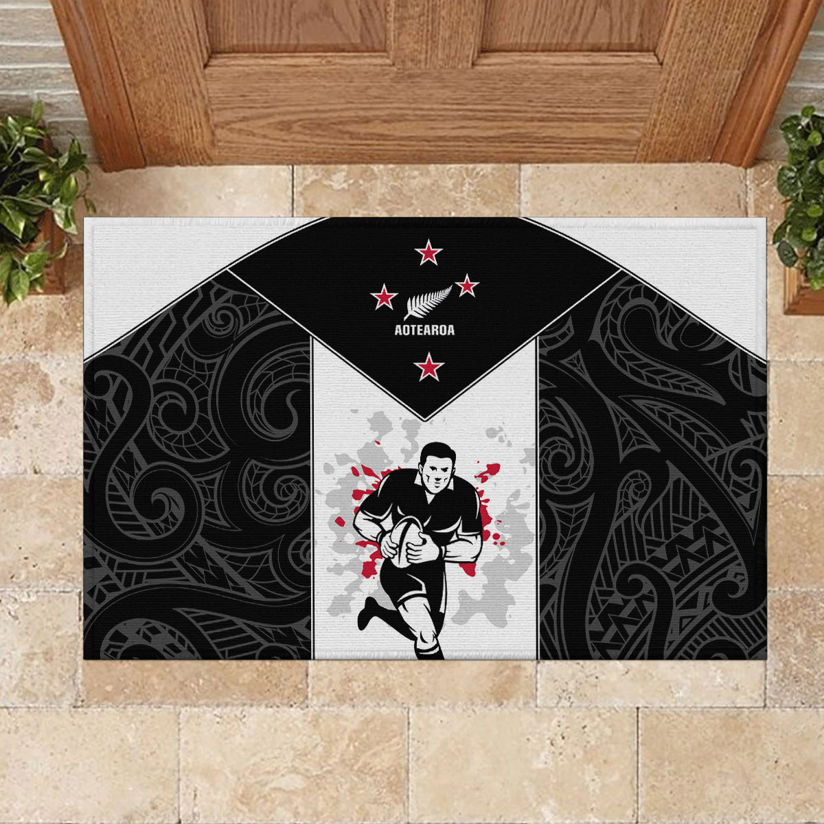 New Zealand Player Rugby Rubber Doormat World Cup 2023 Maori Pattern LT05 - Polynesian Pride