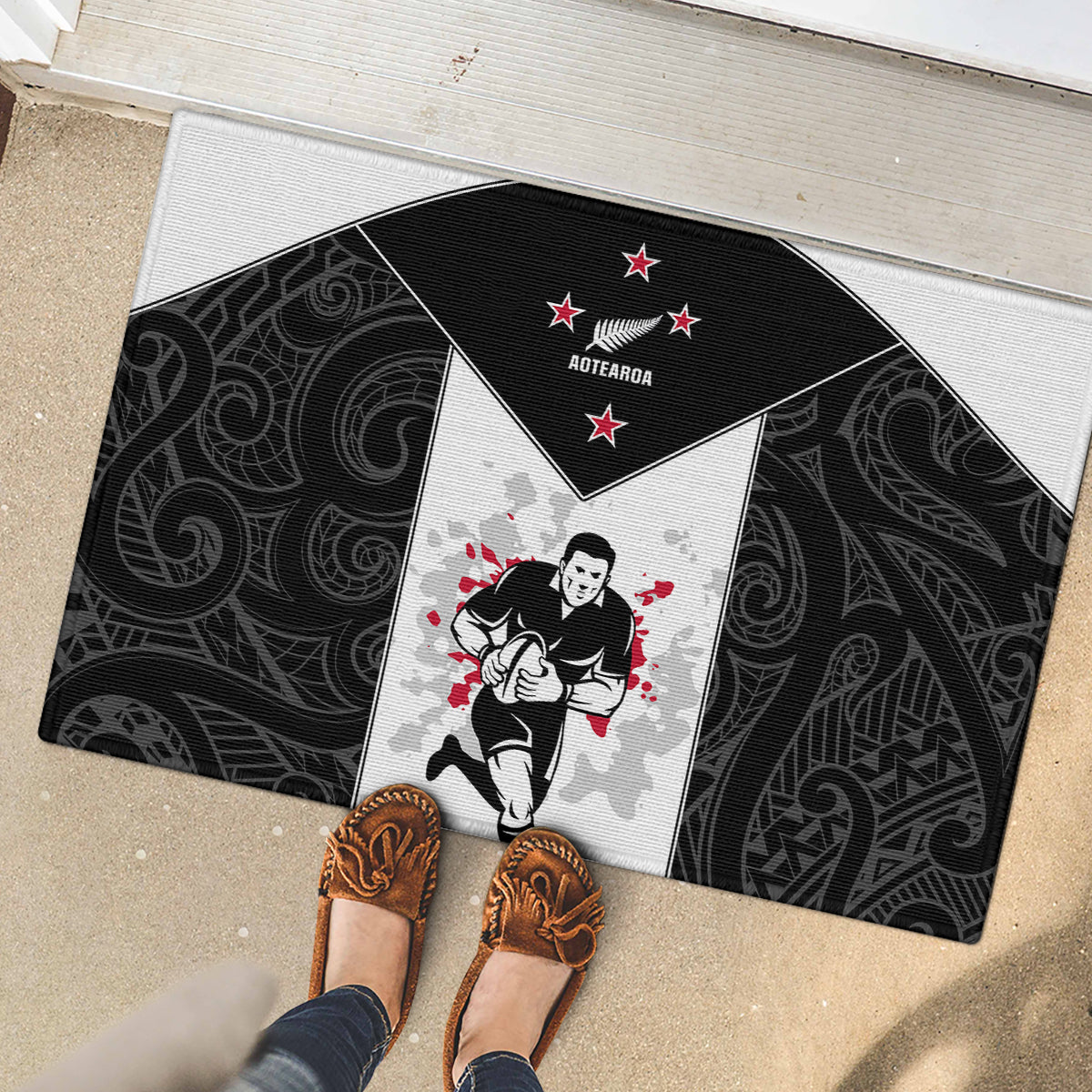 New Zealand Player Rugby Rubber Doormat World Cup 2023 Maori Pattern LT05 - Polynesian Pride
