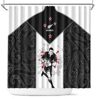 New Zealand Player Rugby Shower Curtain World Cup 2023 Maori Pattern LT05 Black - Polynesian Pride