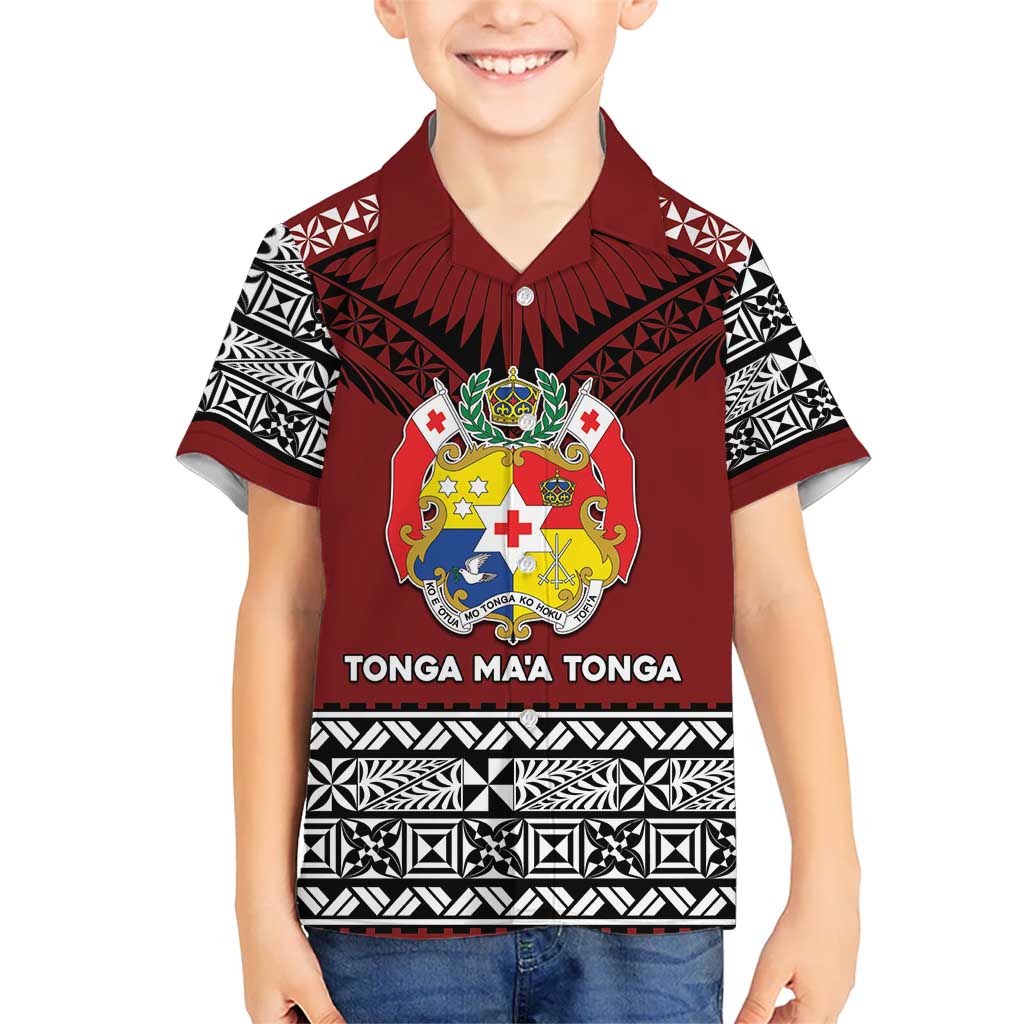 Personalised Tonga Constitution Day Kid Hawaiian Shirt Tongan Kupesi Ngatu Pattern LT05 Kid Red - Polynesian Pride