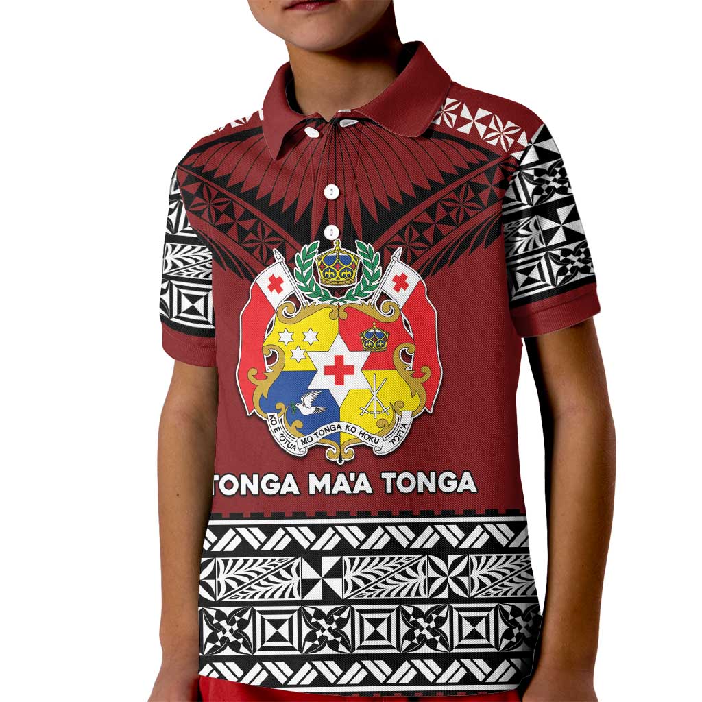 Personalised Tonga Constitution Day Kid Polo Shirt Tongan Kupesi Ngatu Pattern LT05 Kid Red - Polynesian Pride