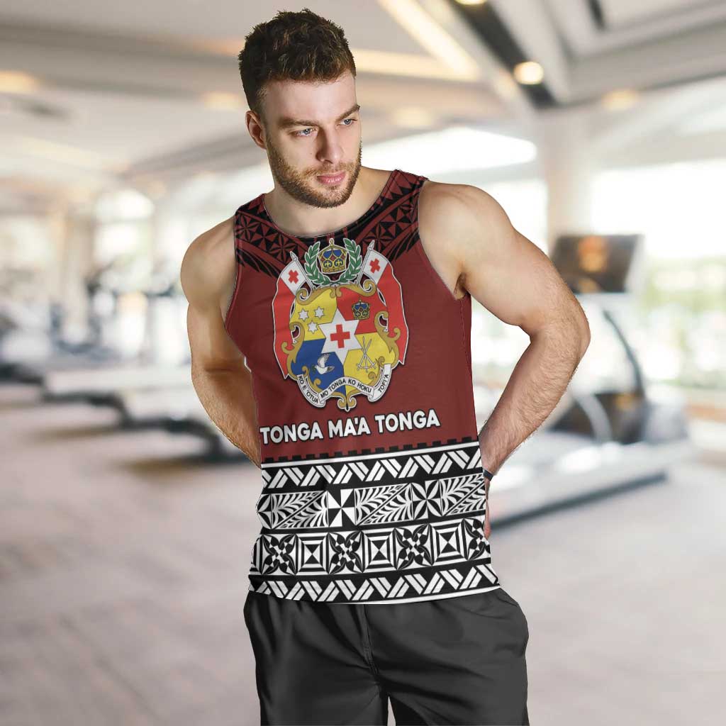 Personalised Tonga Constitution Day Men Tank Top Tongan Kupesi Ngatu Pattern LT05 Red - Polynesian Pride