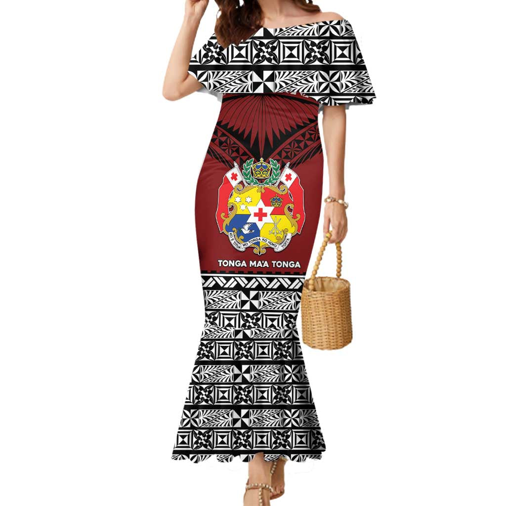Personalised Tonga Constitution Day Mermaid Dress Tongan Kupesi Ngatu Pattern LT05 Women Red - Polynesian Pride