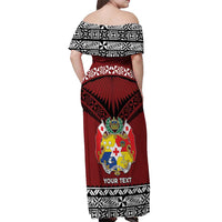 Personalised Tonga Constitution Day Off Shoulder Maxi Dress Tongan Kupesi Ngatu Pattern LT05 - Polynesian Pride