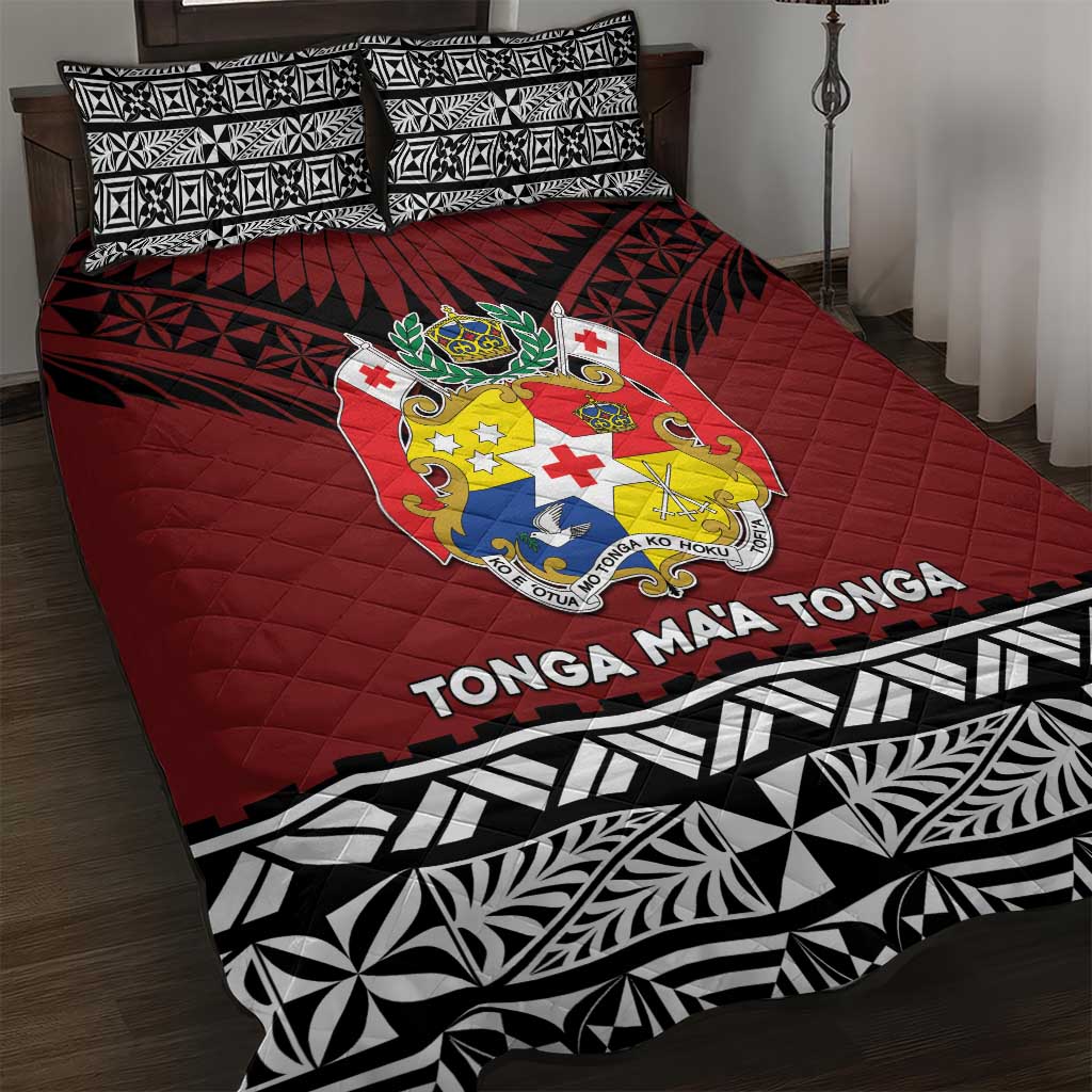 Tonga Constitution Day Quilt Bed Set Tongan Kupesi Ngatu Pattern LT05 Red - Polynesian Pride