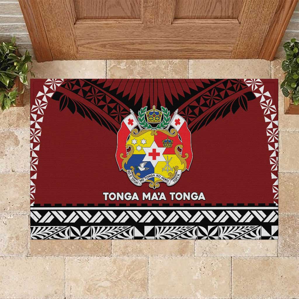 Tonga Constitution Day Rubber Doormat Tongan Kupesi Ngatu Pattern LT05 Red - Polynesian Pride