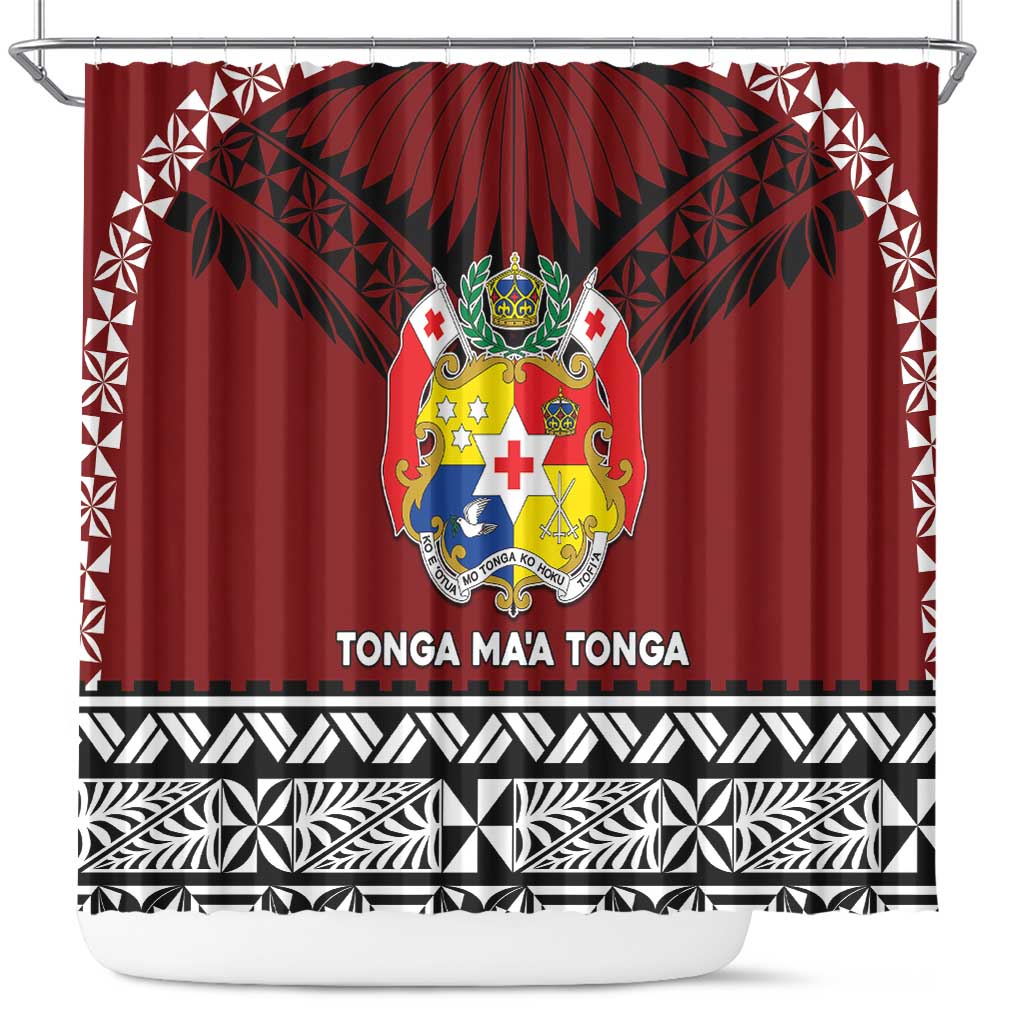 Tonga Constitution Day Shower Curtain Tongan Kupesi Ngatu Pattern LT05 Red - Polynesian Pride