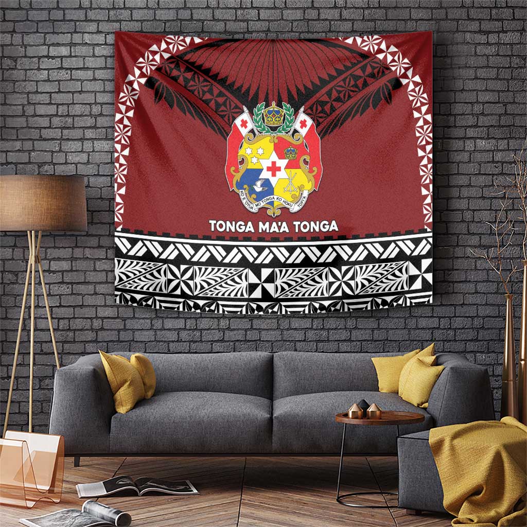 Tonga Constitution Day Tapestry Tongan Kupesi Ngatu Pattern LT05 Red - Polynesian Pride