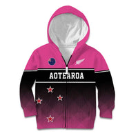 Custom New Zealand Women Cricket Kid Hoodie Pink Simple Style LT05 Zip Hoodie Pink - Polynesian Pride