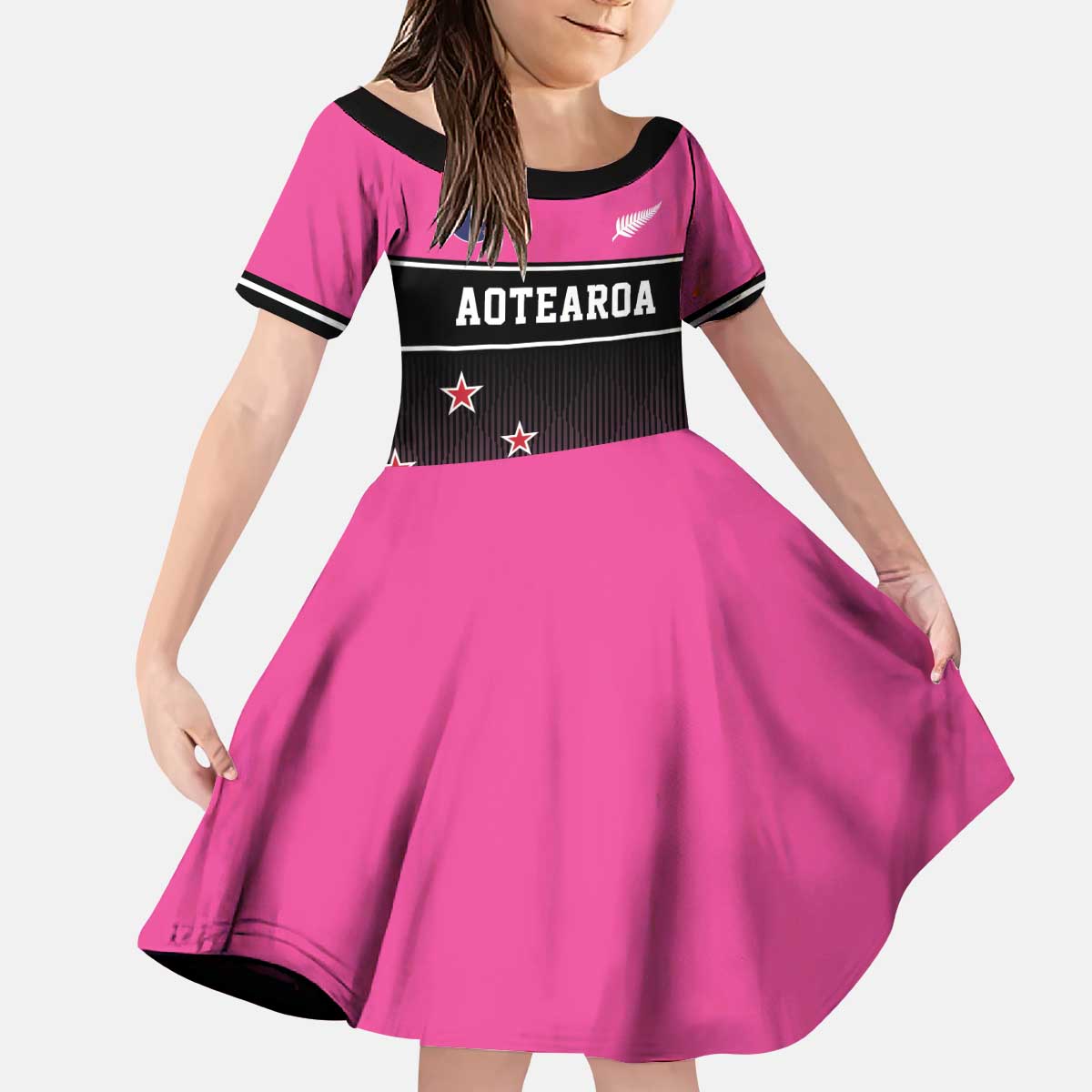 Custom New Zealand Women Cricket Kid Short Sleeve Dress Pink Simple Style LT05 KID Pink - Polynesian Pride