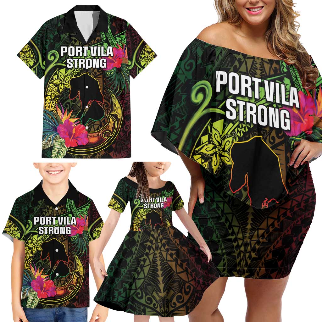 Vanuatu Family Matching Off Shoulder Short Dress and Hawaiian Shirt Be Strong Pray For Port Vila