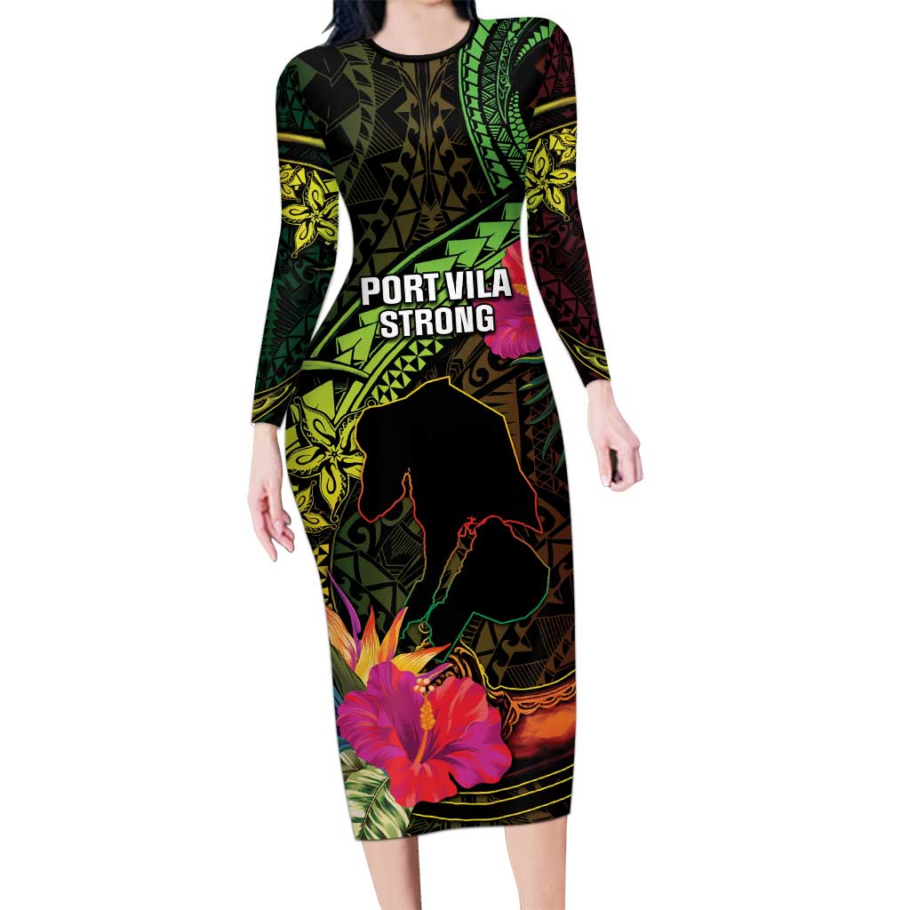 Vanuatu Long Sleeve Bodycon Dress Be Strong Pray For Port Vila LT05 Long Dress Black - Polynesian Pride