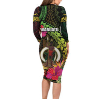 Vanuatu Long Sleeve Bodycon Dress Be Strong Pray For Port Vila LT05 - Polynesian Pride