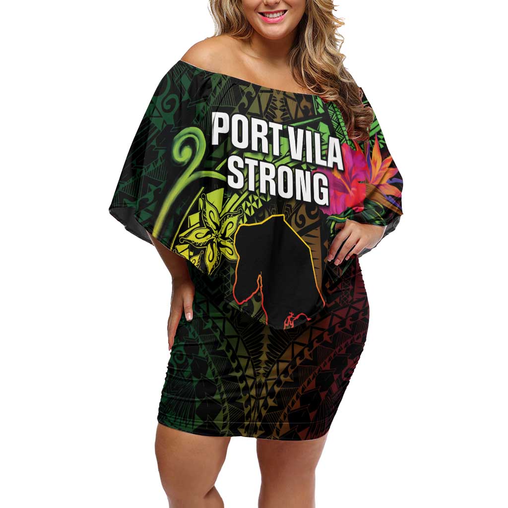 Vanuatu Off Shoulder Short Dress Be Strong Pray For Port Vila LT05 Women Black - Polynesian Pride