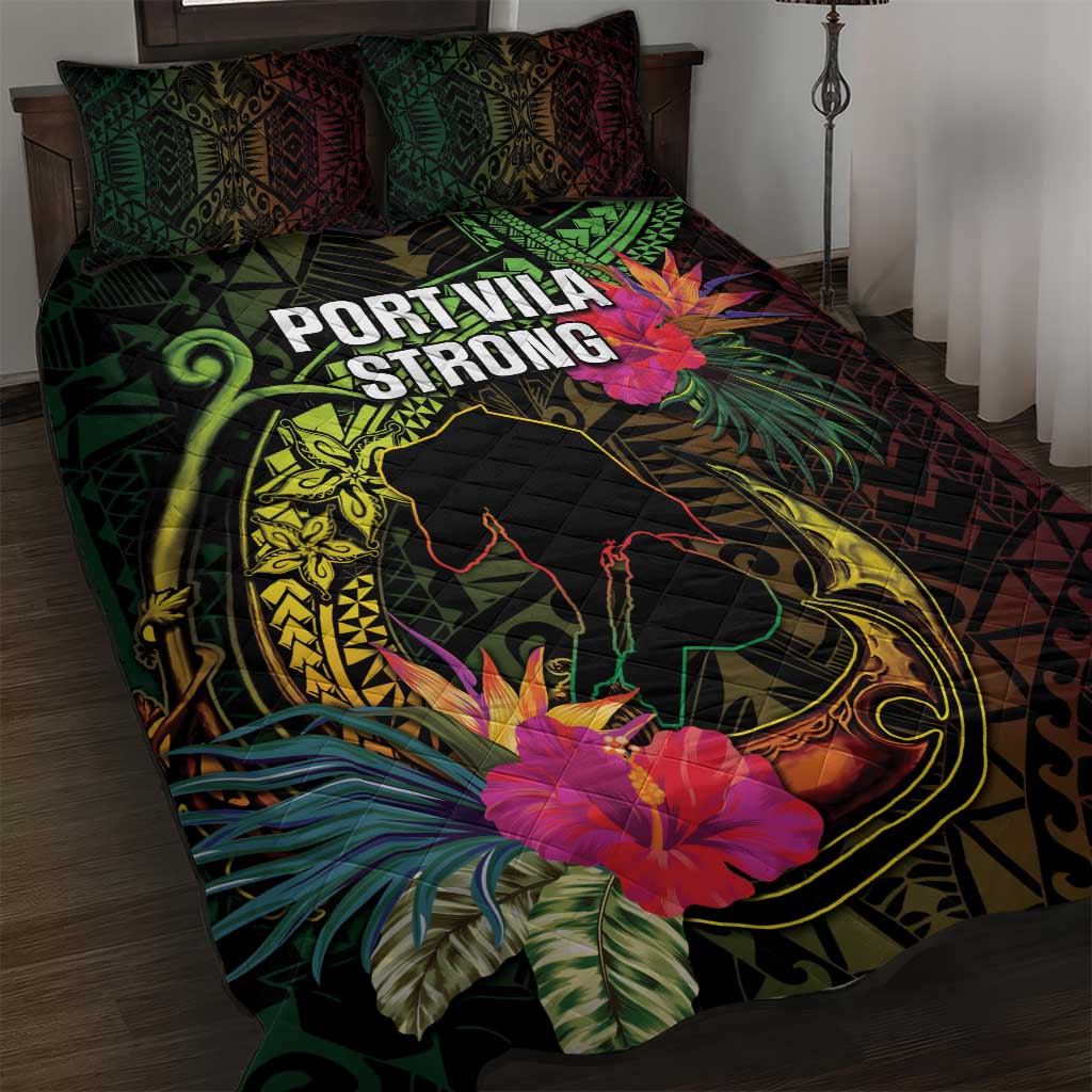 Vanuatu Quilt Bed Set Be Strong Pray For Port Vila LT05 Black - Polynesian Pride