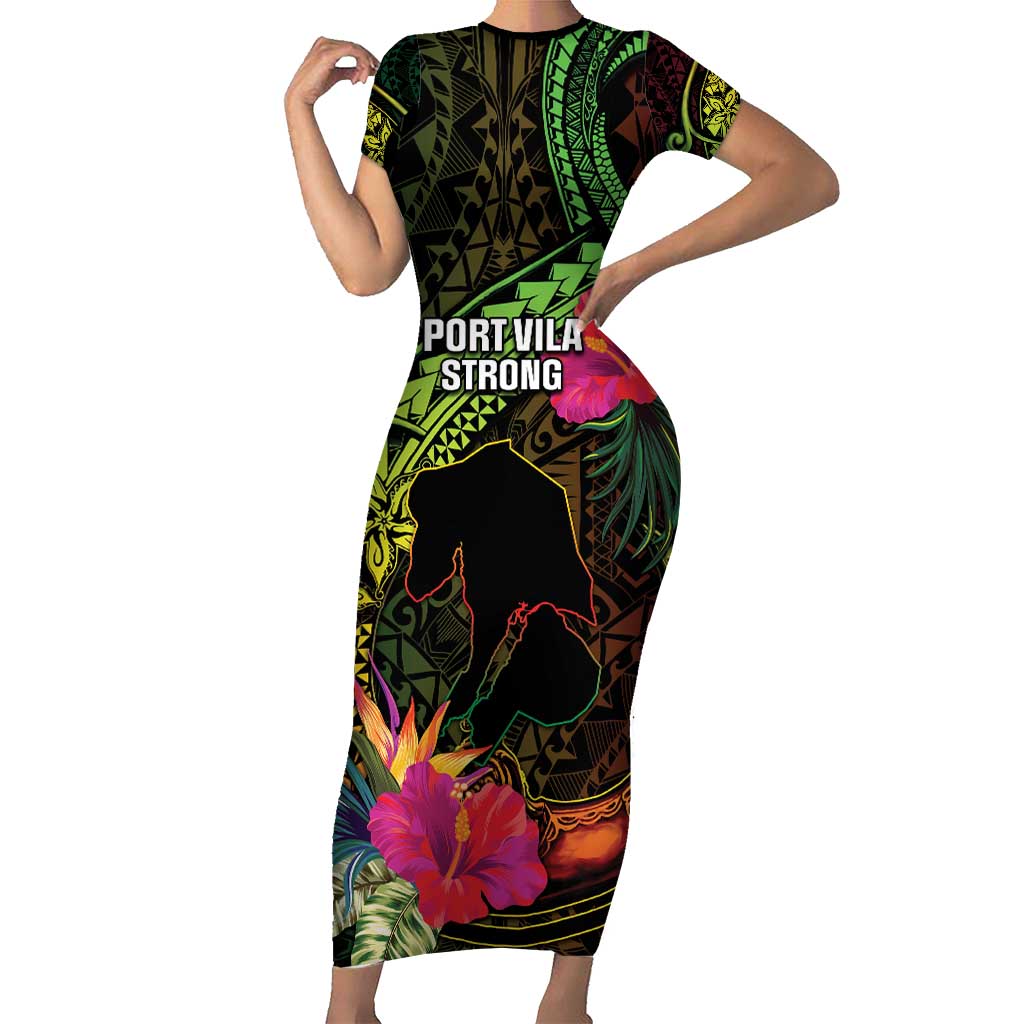 Vanuatu Short Sleeve Bodycon Dress Be Strong Pray For Port Vila LT05 Long Dress Black - Polynesian Pride