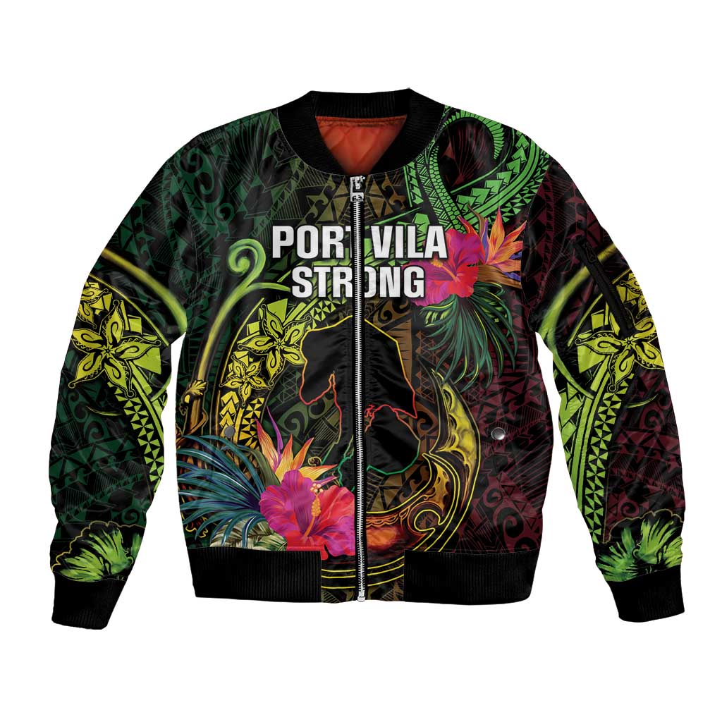 Vanuatu Sleeve Zip Bomber Jacket Be Strong Pray For Port Vila LT05 Unisex Black - Polynesian Pride