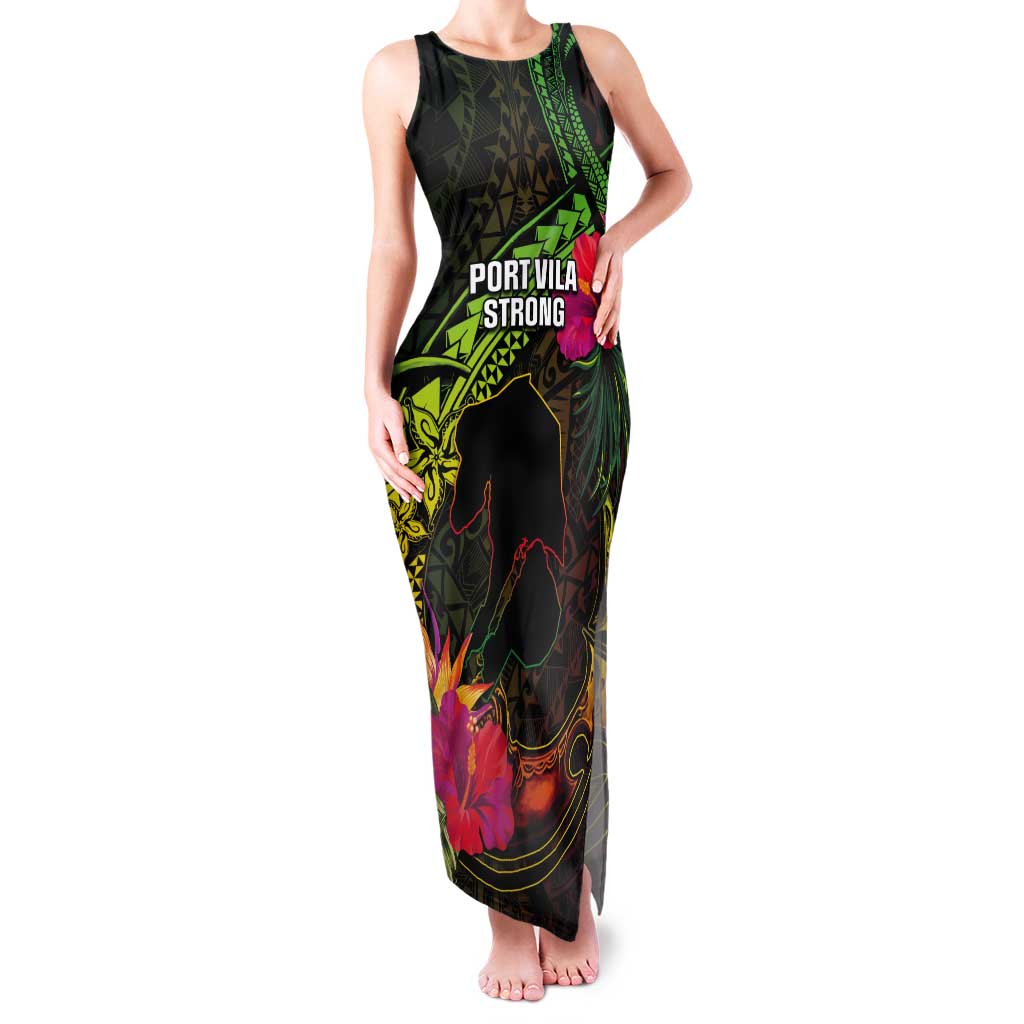Vanuatu Tank Maxi Dress Be Strong Pray For Port Vila LT05 Women Black - Polynesian Pride