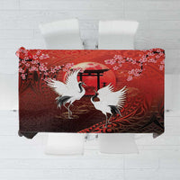 Hawaii and Japan Together Tablecloth Polynesian Art Tattoo With Cranes And Sakura LT05 Red - Polynesian Pride