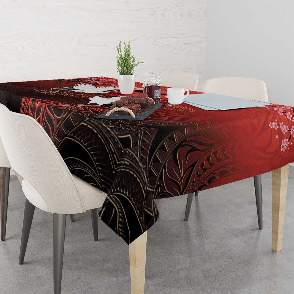 Hawaii and Japan Together Tablecloth Polynesian Art Tattoo With Cranes And Sakura LT05 - Polynesian Pride