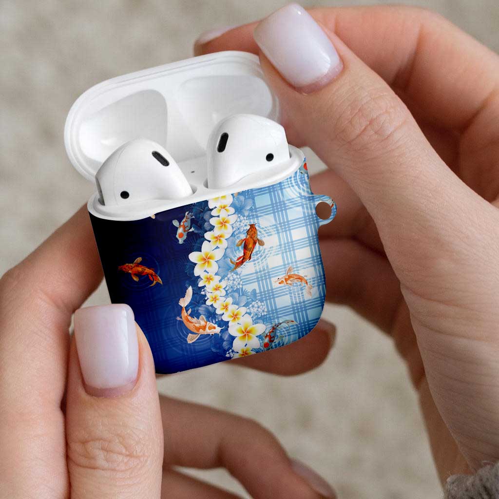 Hawaii And Japan AirPods Case Plumeria Lei With Koi Fish Blue LT05 - Polynesian Pride
