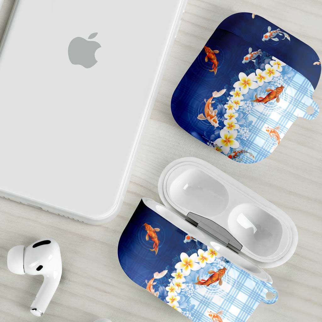 Hawaii And Japan AirPods Case Plumeria Lei With Koi Fish Blue LT05 - Polynesian Pride