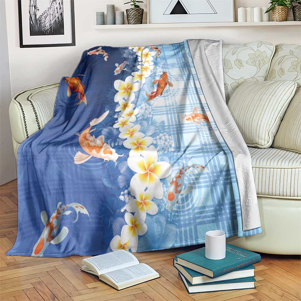 Hawaii And Japan Blanket Plumeria Lei With Koi Fish Blue LT05 Blue - Polynesian Pride