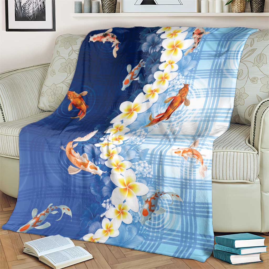 Hawaii And Japan Blanket Plumeria Lei With Koi Fish Blue LT05 - Polynesian Pride