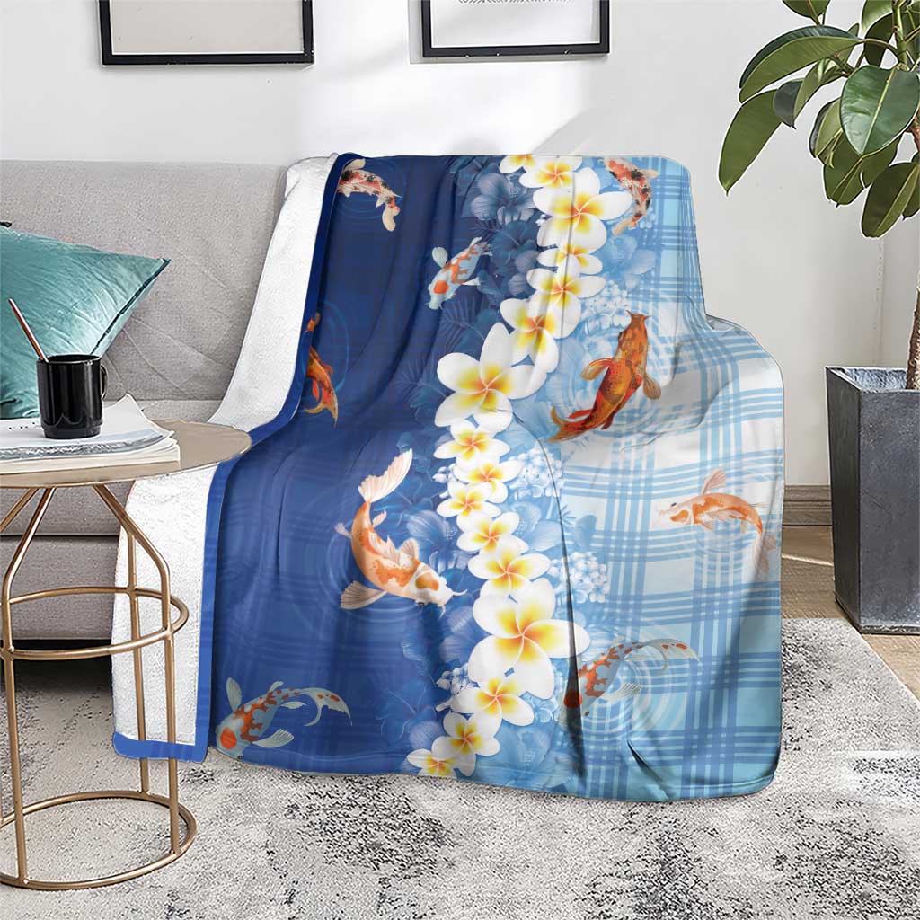 Hawaii And Japan Blanket Plumeria Lei With Koi Fish Blue LT05 - Polynesian Pride