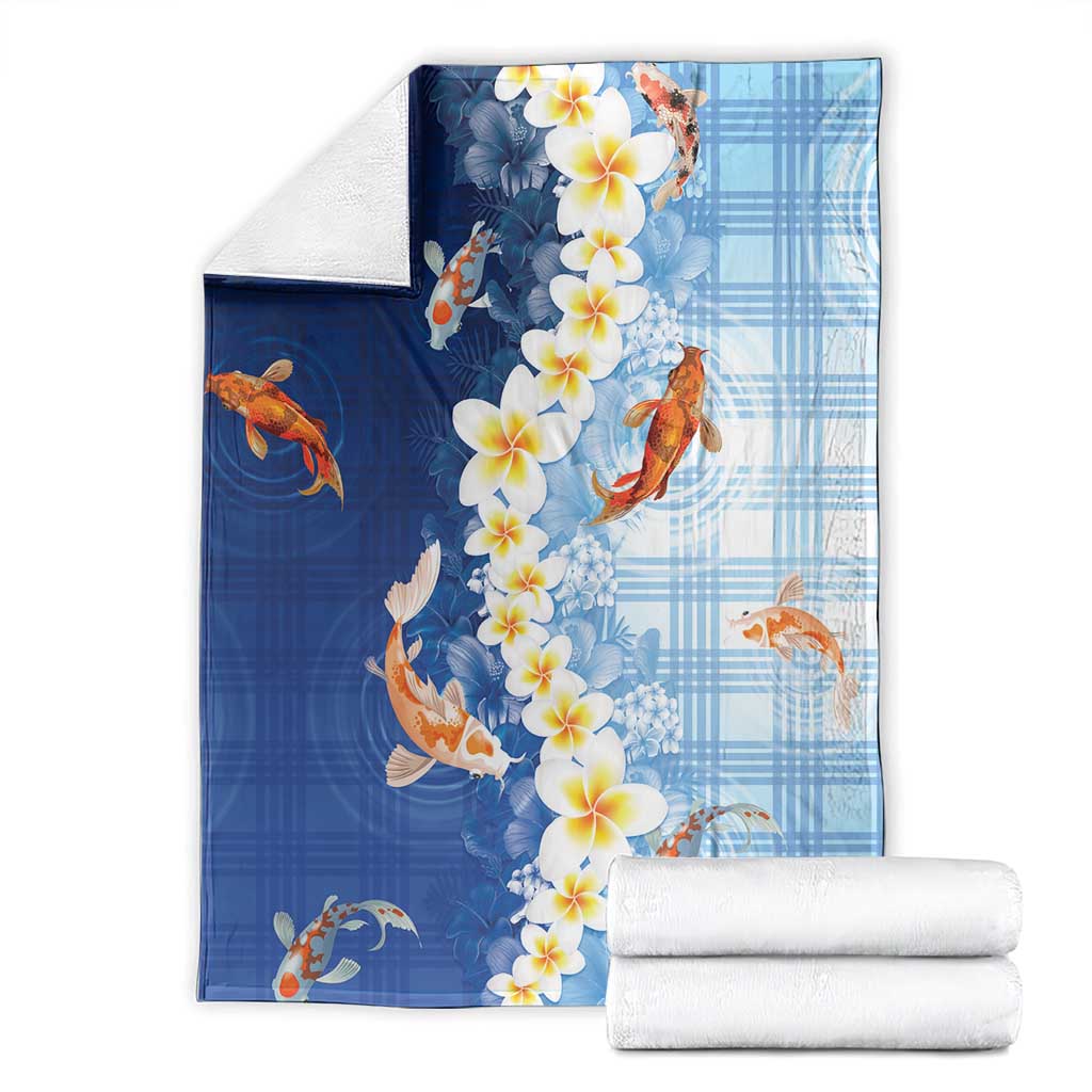 Hawaii And Japan Blanket Plumeria Lei With Koi Fish Blue LT05 - Polynesian Pride
