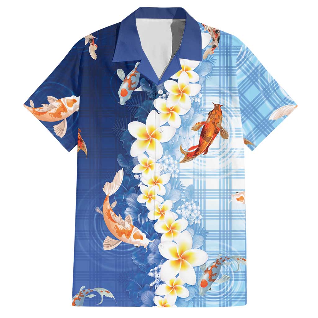 Hawaii And Japan Hawaiian Shirt Plumeria Lei With Koi Fish Blue LT05 Blue - Polynesian Pride