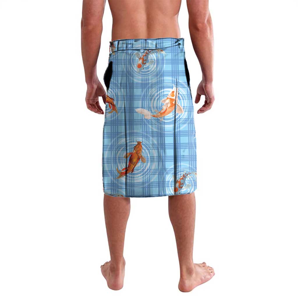Hawaii And Japan Lavalava Plumeria Lei With Koi Fish Blue LT05 - Polynesian Pride