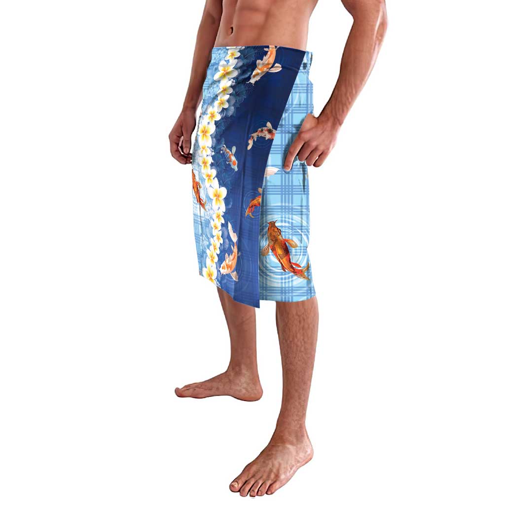 Hawaii And Japan Lavalava Plumeria Lei With Koi Fish Blue LT05 - Polynesian Pride