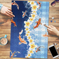 Hawaii And Japan Puzzle Plumeria Lei With Koi Fish Blue LT05 Blue - Polynesian Pride