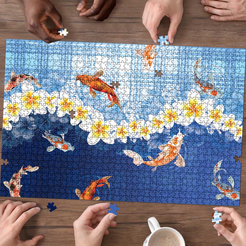 Hawaii And Japan Puzzle Plumeria Lei With Koi Fish Blue LT05 - Polynesian Pride