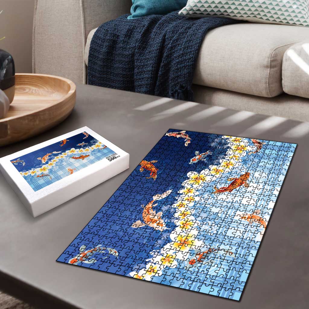 Hawaii And Japan Puzzle Plumeria Lei With Koi Fish Blue LT05 - Polynesian Pride