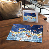 Hawaii And Japan Puzzle Plumeria Lei With Koi Fish Blue LT05 - Polynesian Pride