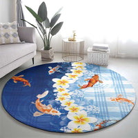 Hawaii And Japan Round Carpet Plumeria Lei With Koi Fish Blue LT05 - Polynesian Pride