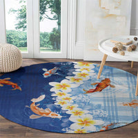 Hawaii And Japan Round Carpet Plumeria Lei With Koi Fish Blue LT05 - Polynesian Pride