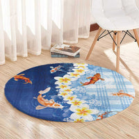 Hawaii And Japan Round Carpet Plumeria Lei With Koi Fish Blue LT05 - Polynesian Pride
