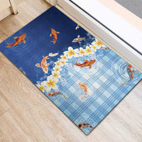 Hawaii And Japan Rubber Doormat Plumeria Lei With Koi Fish Blue LT05 - Polynesian Pride