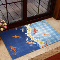 Hawaii And Japan Rubber Doormat Plumeria Lei With Koi Fish Blue LT05 - Polynesian Pride