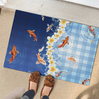 Hawaii And Japan Rubber Doormat Plumeria Lei With Koi Fish Blue LT05 - Polynesian Pride