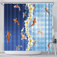 Hawaii And Japan Shower Curtain Plumeria Lei With Koi Fish Blue LT05 - Polynesian Pride