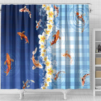 Hawaii And Japan Shower Curtain Plumeria Lei With Koi Fish Blue LT05 - Polynesian Pride